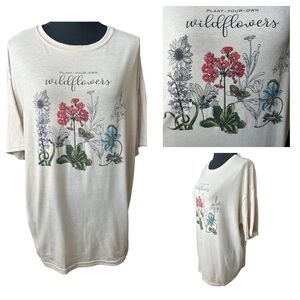 Plant Your Own Wildflowers Boho Graphic Oversized Tee Shirt Medium Herbs flowers